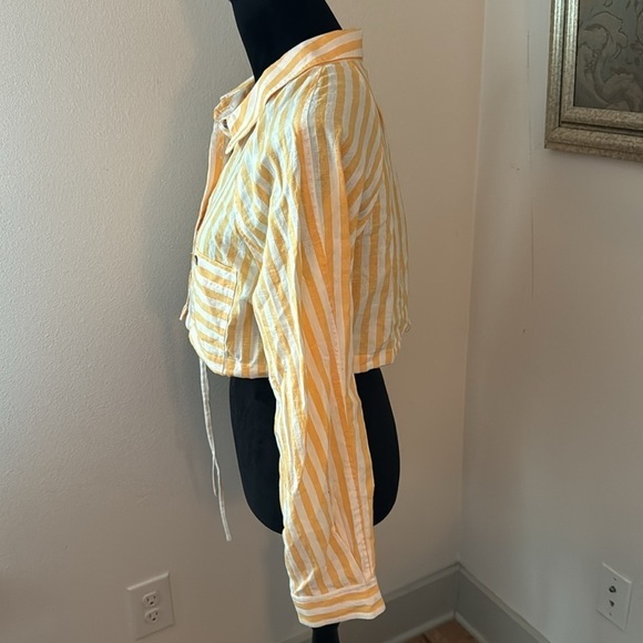 Free People Freddie Stripe crop buttoned down long sleeves cotton linen blend S - Picture 5 of 9
